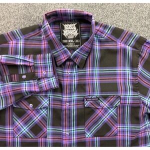 Rebel Reaper Mens 3XL Premium Flannel Shirt Purple Teal Black Plaid Fazbear